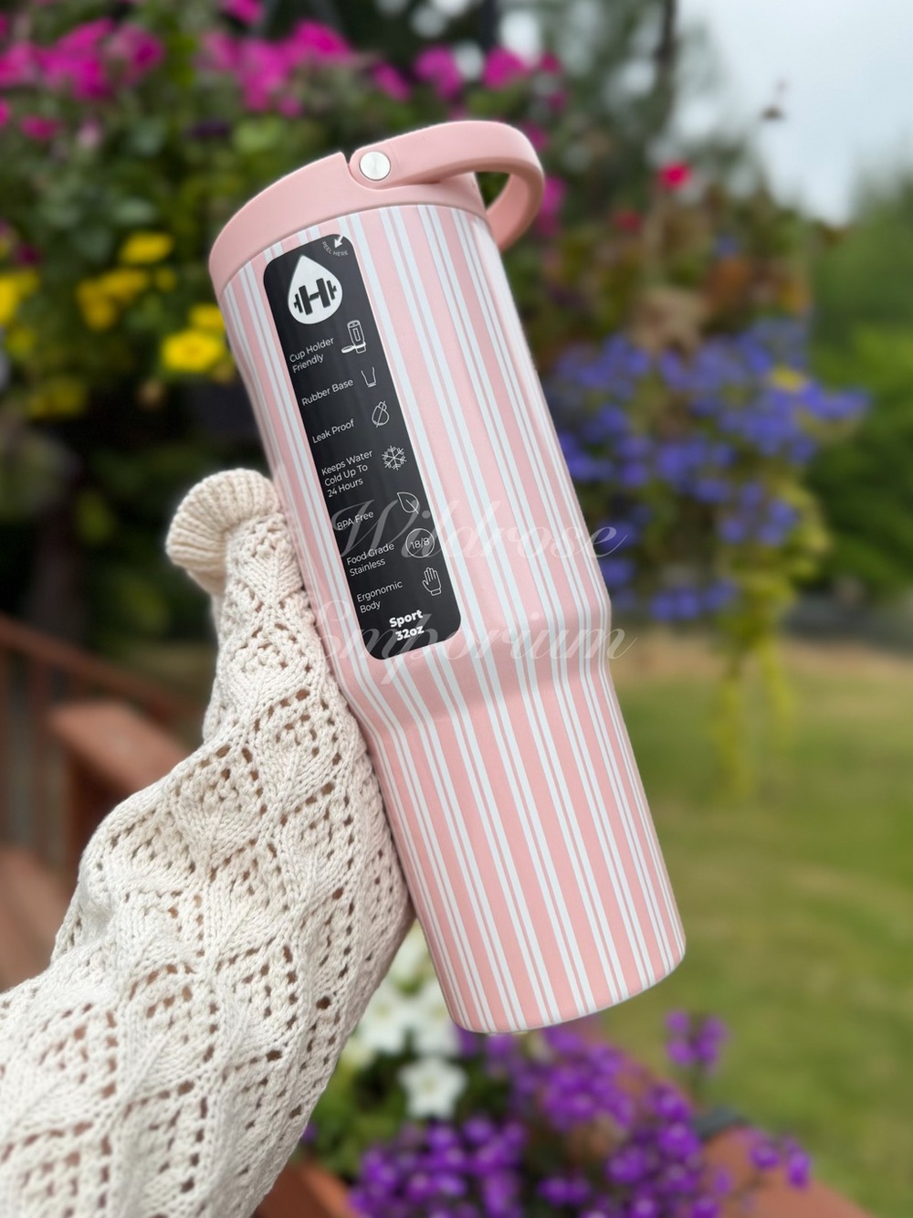 HydroJug Kay road trip summer collection sport traveler pink cabana stripe NWT